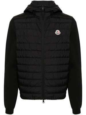 Moncler knitted-panels hooded puffer jacket - Black