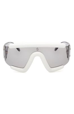 Moncler Lancer Shield Sunglasses in White Light Grey /Smoke