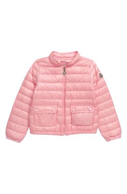 Moncler Lans Channel Quilted Down Coat in Light Pink