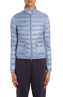 Moncler Lans Channel Quilted Down Moto Jacket in Light Blue