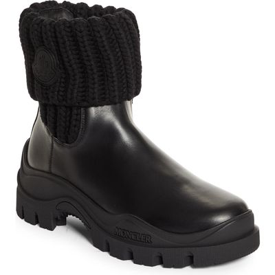 Moncler Larue Knit Cuff Chelsea Boot in Black