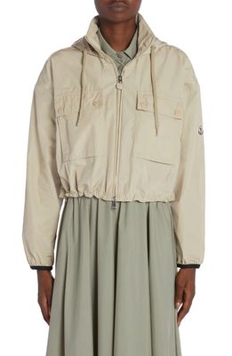 Moncler Leda Technical Poplin Crop Parka with Removable Hood in Classic Beige