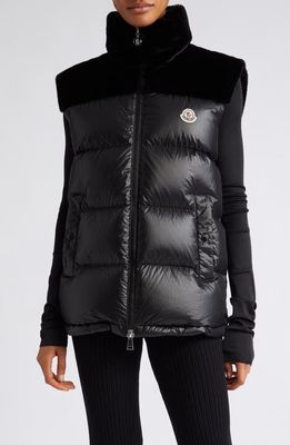 Moncler Lempa Down Puffer Vest with Faux Fur Trim in Black