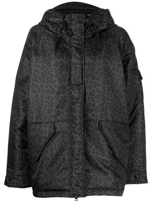 Moncler leopard print padded hooded jacket - Green
