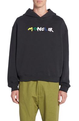 Moncler Logo Appliqué Cotton Hoodie in Smoky Black at Nordstrom, Size Small