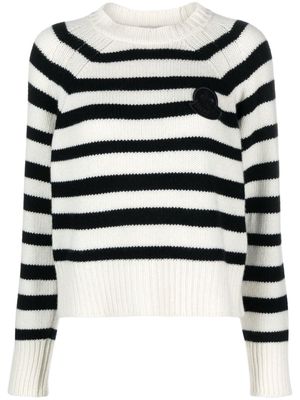 Moncler logo-appliqué striped wool jumper - White