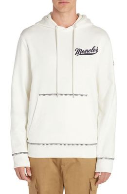 Moncler Logo Embroidered Cotton Fleece Hoodie in White