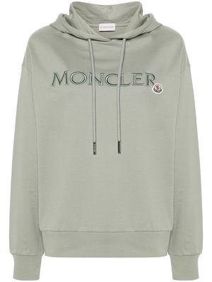 Moncler logo-embroidered cotton hoodie - Green
