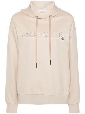 Moncler logo-embroidered cotton hoodie - Neutrals