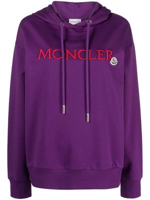 Moncler logo-embroidered cotton hoodie - Purple