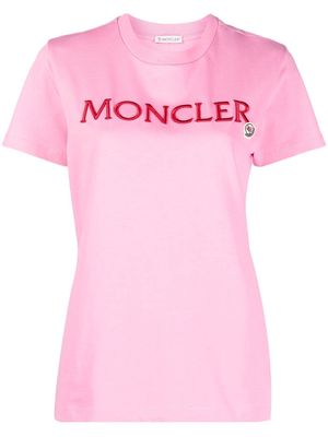 Moncler logo-embroidered cotton T-shirt - Pink