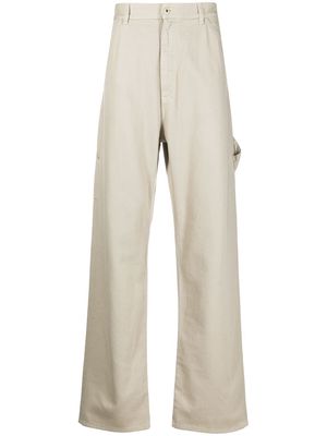 Moncler logo-embroidered cotton trousers - Neutrals