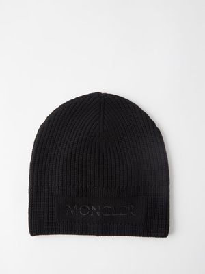 Moncler - Logo-embroidered Ribbed-wool Beanie Hat - Mens - Black