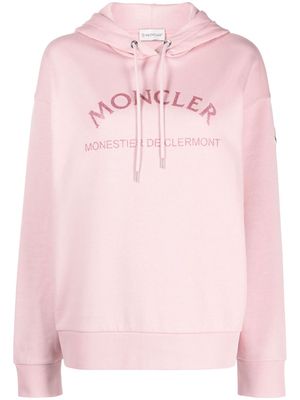 Moncler logo-glitter cotton-blend hoodie - Pink