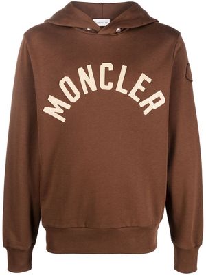 Moncler logo-patch cotton hoodie - Brown