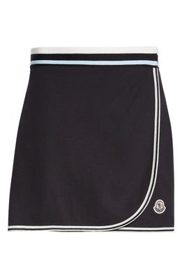 Moncler Logo Patch Faux Wrap Skirt in Dark Navy Blue