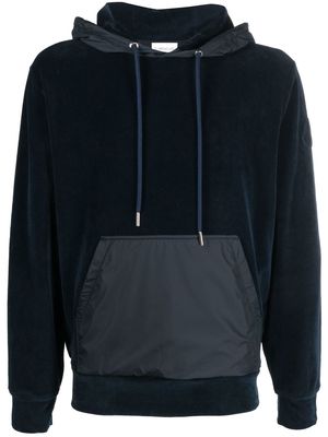 Moncler logo-patch sleeve velvet hoodie - Blue