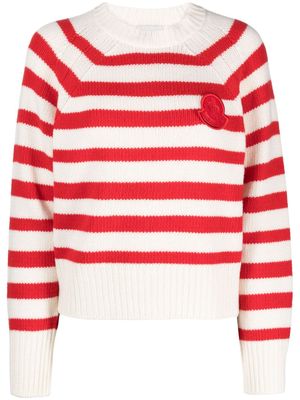 Moncler logo-patch striped wool jumper - Neutrals
