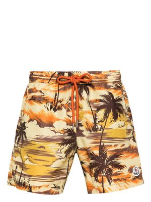 Moncler logo-patch swim shorts - Brown
