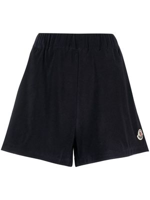 Moncler logo-patch velour shorts - Blue