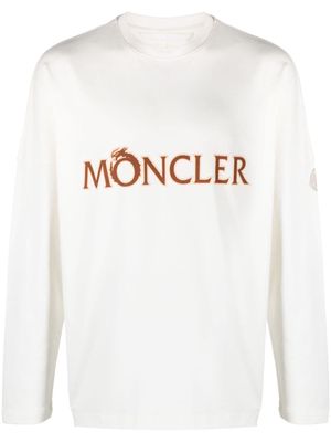 Moncler logo-print long-sleeve cotton T-shirt - Neutrals