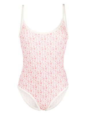 Moncler logo-print scoop-back swimsuit - Pink