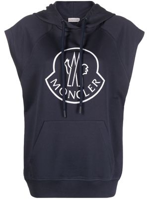 Moncler logo-print sleeveless cotton hoodie - Blue