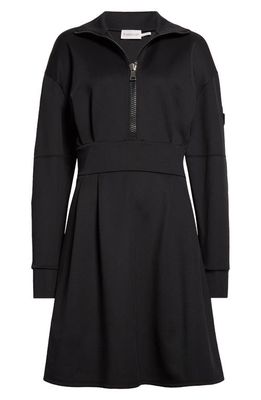 Moncler Long Sleeve Knit Quarter Zip Dress in Black
