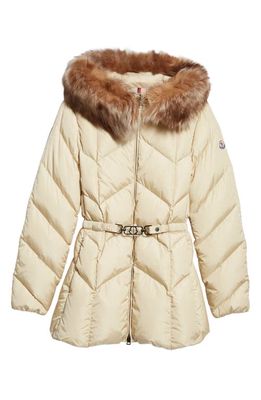 Moncler Loriot Down Jacket with Removable Genuine Shearling Trim in Beige