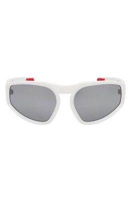 Moncler Lunettes 62mm Mirrored Oversize Geometric Sunglasses in White /Smoke Mirror