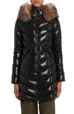 Moncler Marre Quilted Down Coat with Removable Genuine Shearling Trim in Black
