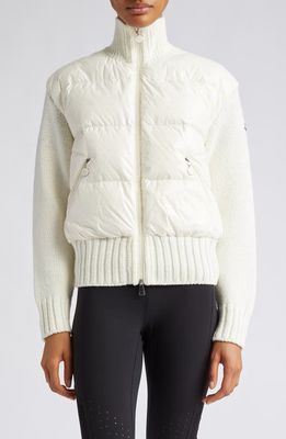 Moncler Mixed Media Quilted Down Cardigan in White