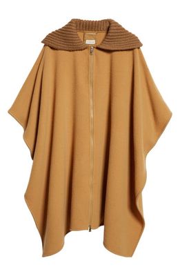 Moncler Mixed Media Wool Cape in Sand