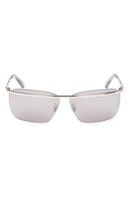 Moncler Niveler 67mm Oversize Rectangular Sunglasses in Silver Brown /Brown