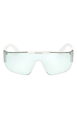 Moncler Ombrate Shield Sunglasses in White/Palladium /Aqua