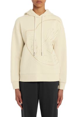 Moncler Oversize Embroidered Logo Hoodie in White