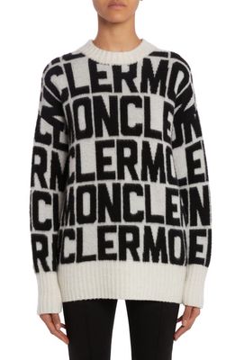 Moncler Oversize Logo Print Wool Sweater in White
