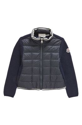Moncler Padded Wool Zip-Up Cardigan in Blue