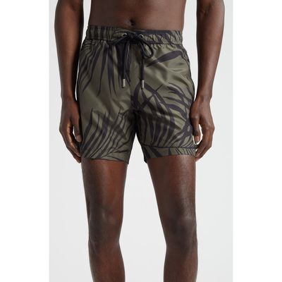 Moncler Palm Print Swim Trunks in Olive Print