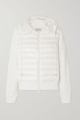 Moncler - Paneled Cotton-blend Terry And Quilted Shell Down Hoodie - White