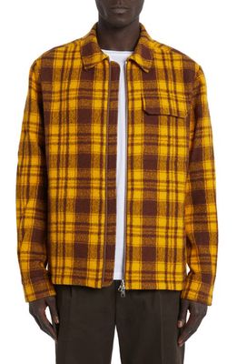 Moncler Plaid Virgin Wool Flannel Zip Overshirt in Check Yellow