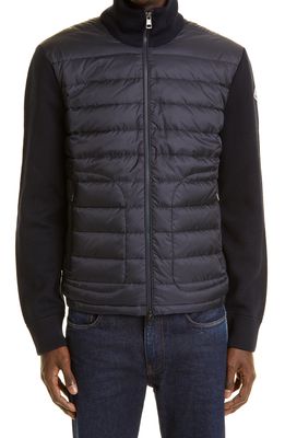Moncler Quilted Down & Knit Cardigan in Navy