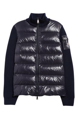 Moncler Quilted Down & Wool Short Cardigan in Blue