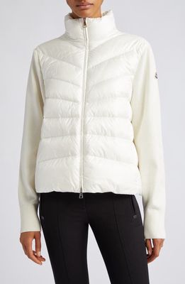 Moncler Quilted Nylon & Wool Knit Cardigan in White