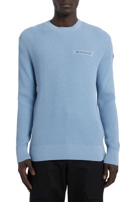 Moncler Reflective Logo Patch Waffle Knit Sweater in Azure Blue
