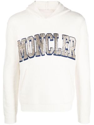Moncler sequin-logo hoodie - Neutrals