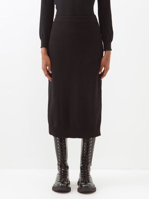 Moncler - Side-slit Cashmere-blend Midi Skirt - Womens - Black