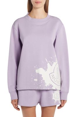 Moncler Splatter Logo Cotton Blend Graphic Sweatshirt in Purple