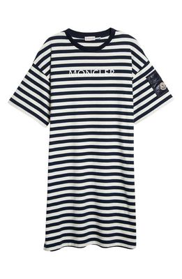 Moncler Stripe Cotton Jersey T-Shirt Dress in Blue/White Multi