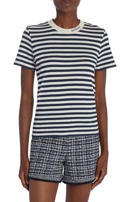 Moncler Stripe Pointelle Cotton T-Shirt in White